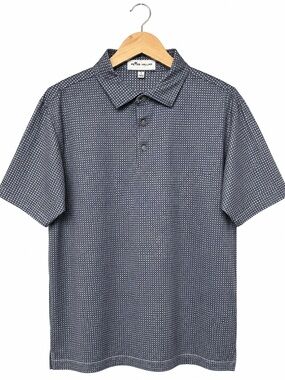 Peter Millar Summer Comfort Geometric Print Golf Polo Shirt L Blue Coppinwood